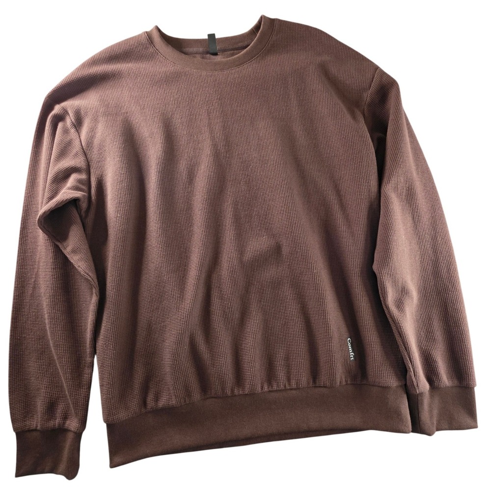 Comfrt Waffle Knit Crewneck Sweatshirt Brown XL RN170537‎ Long Sleeve Minimalist